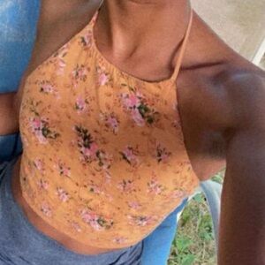 American Eagle Outfitters Floral Crop Top - Tan and Pink